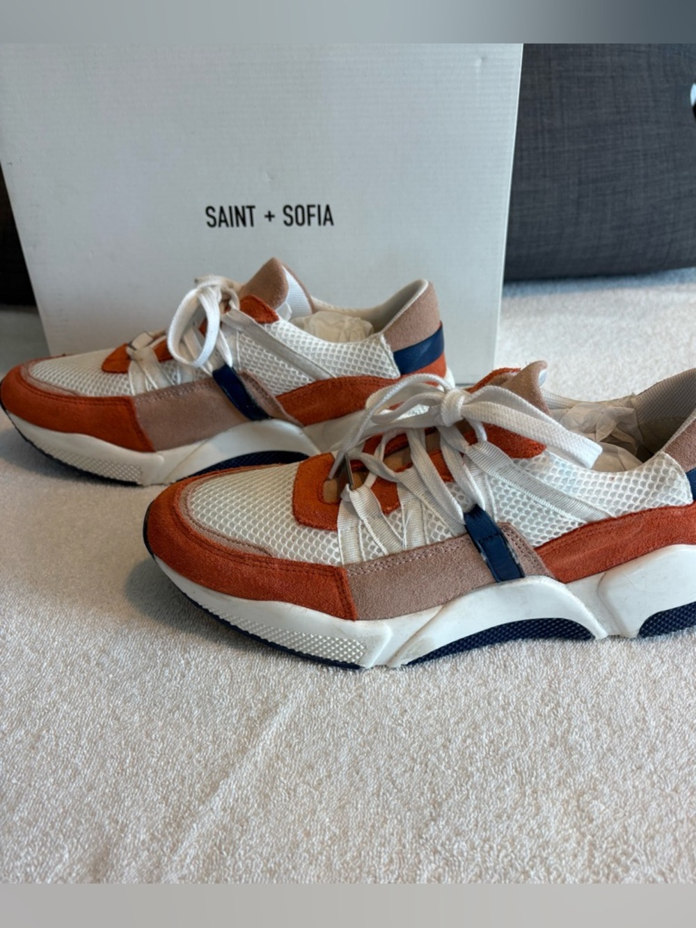 Saint + Sofia Sutton Trainer Sneakers White Navy Rust Suede Size 8